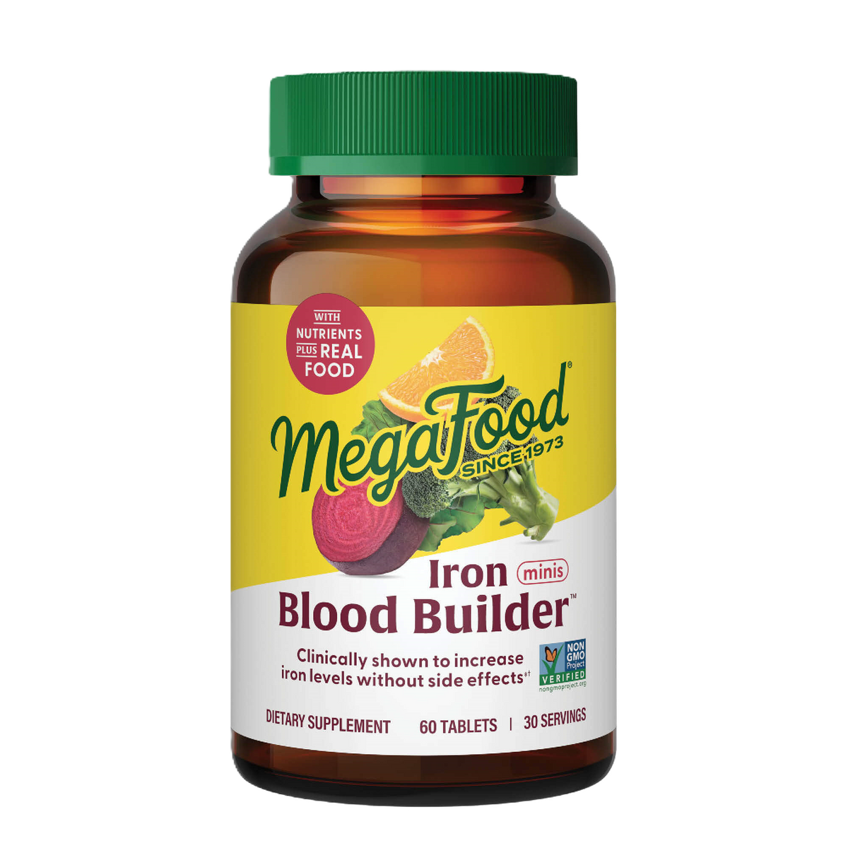 MegaFood Iron Blood Builder Minis - 60 Tablets With Vitamin C, B12, Folic Acid, Beet