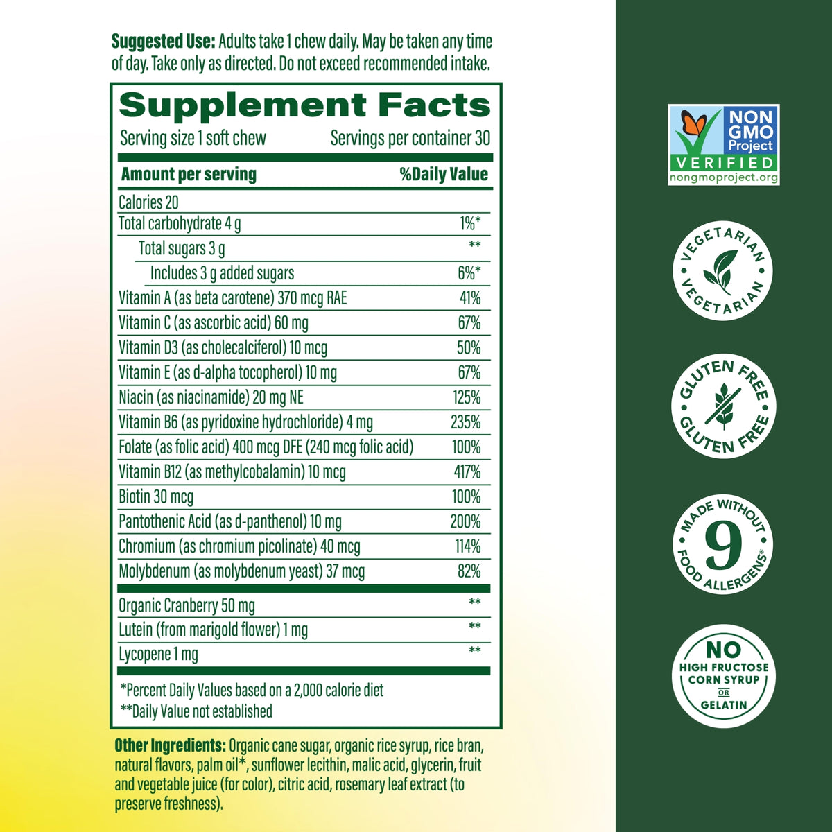 Women's One Daily Multivitamin Soft Chews - Mixed Berry Flavor Supplement Facts