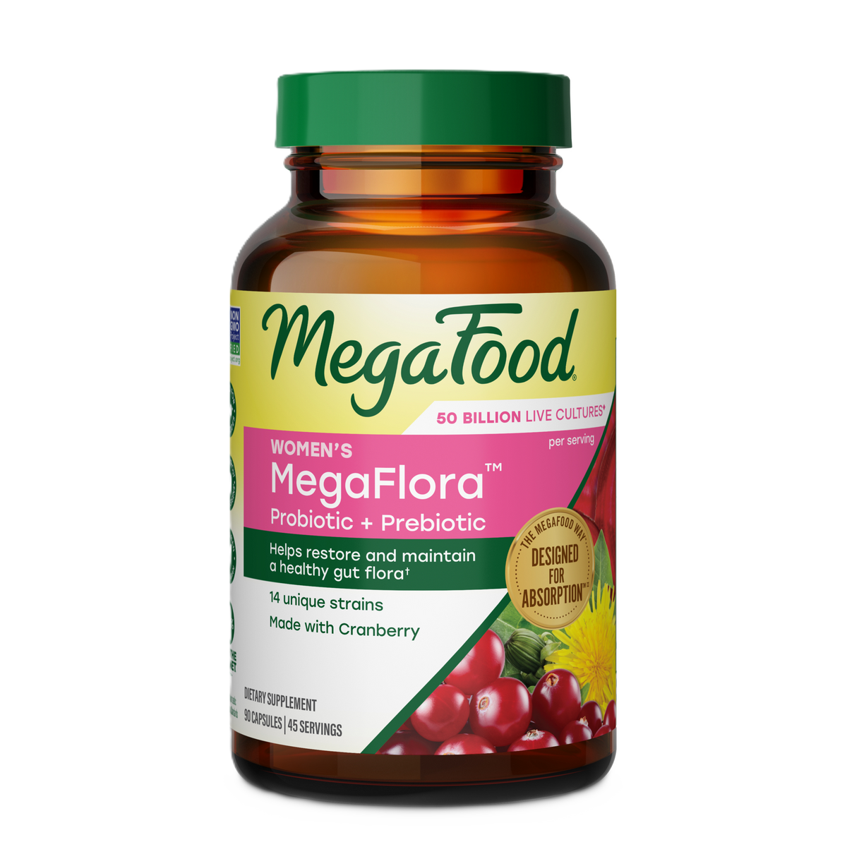 MegaFlora® Women's Probiotic + Prebiotic - 14 Strains - 50 Billion live cultures
