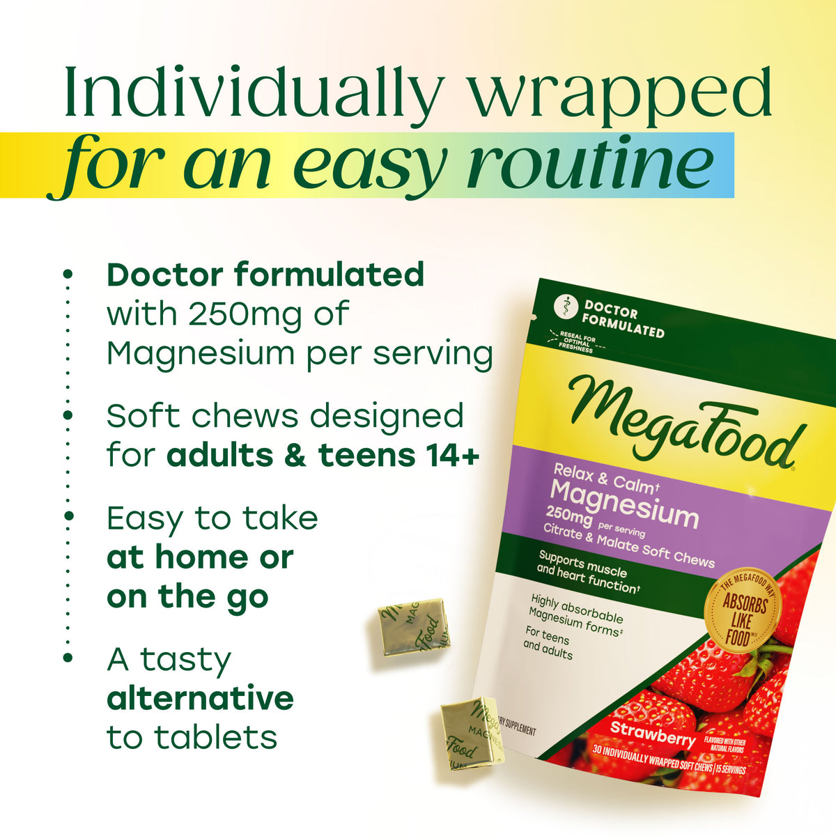 Relax + Calm† Magnesium Soft Chews - Strawberry