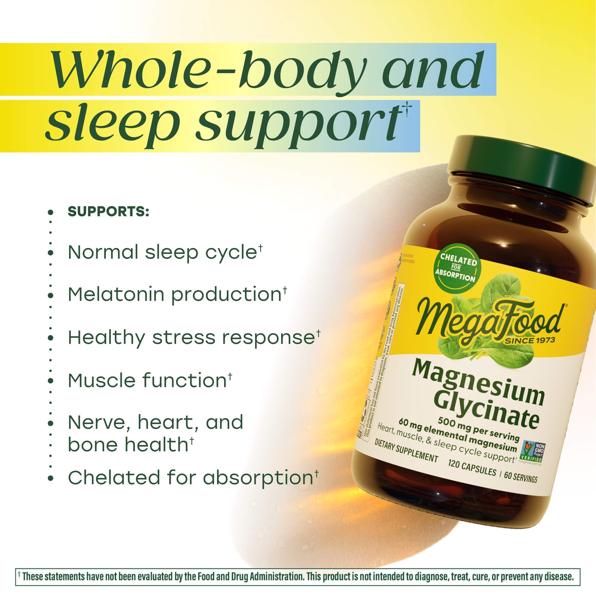 Magnesium Glycinate provides whole body and sleep support