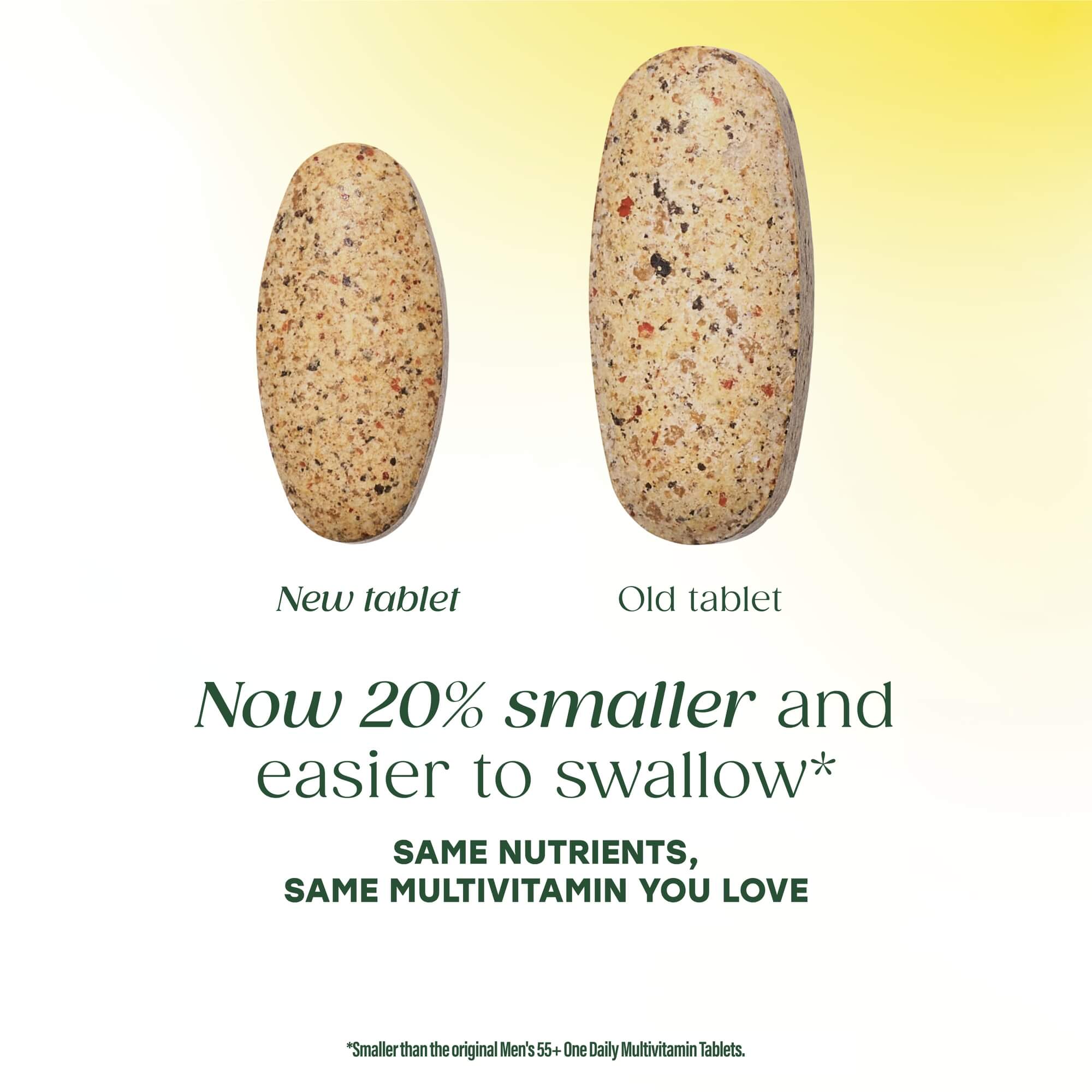 Men's 55+ One Daily is now 20% smaller and easier to swallow