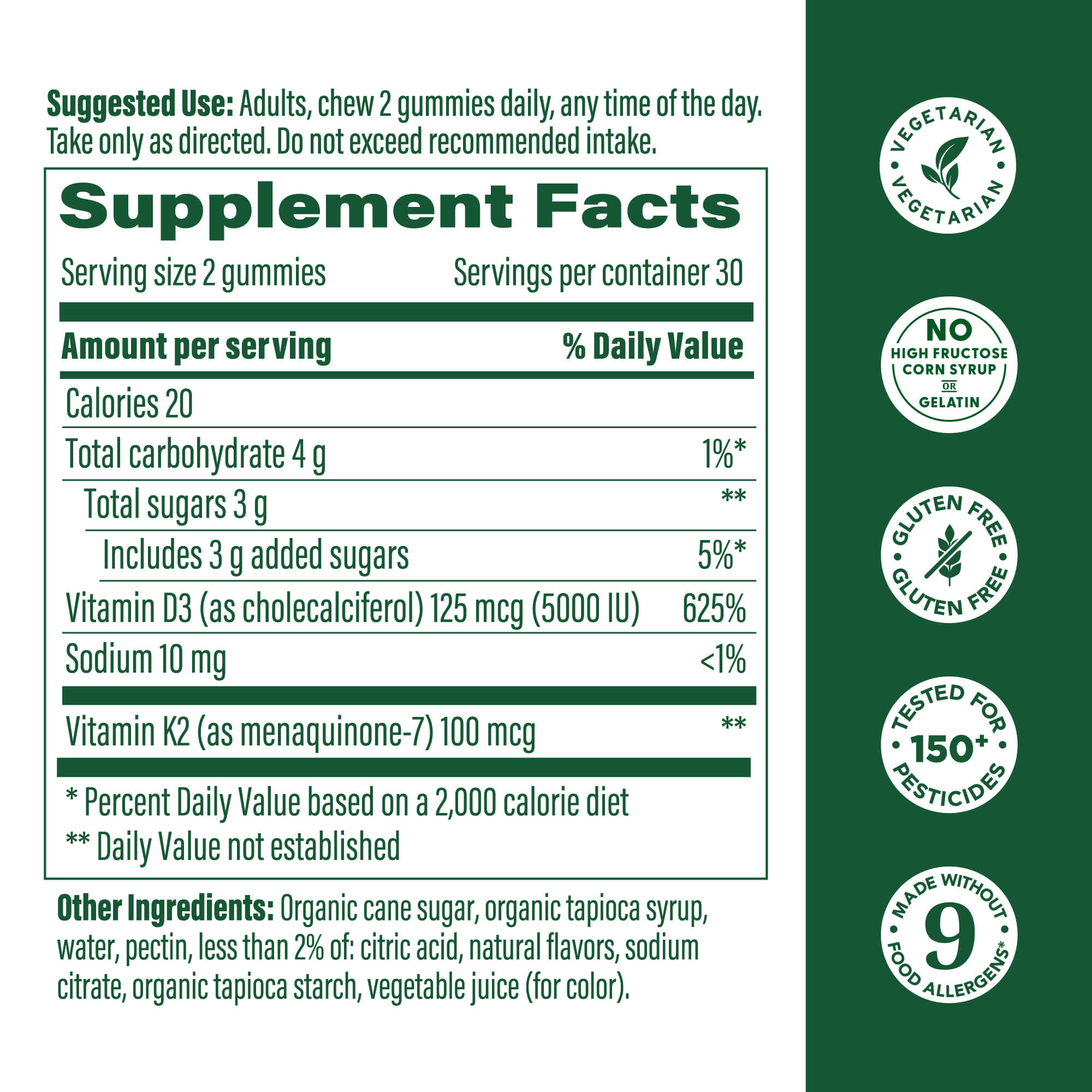 Vitamin D3+ K2 5000 IU Gummies (125 mcg)