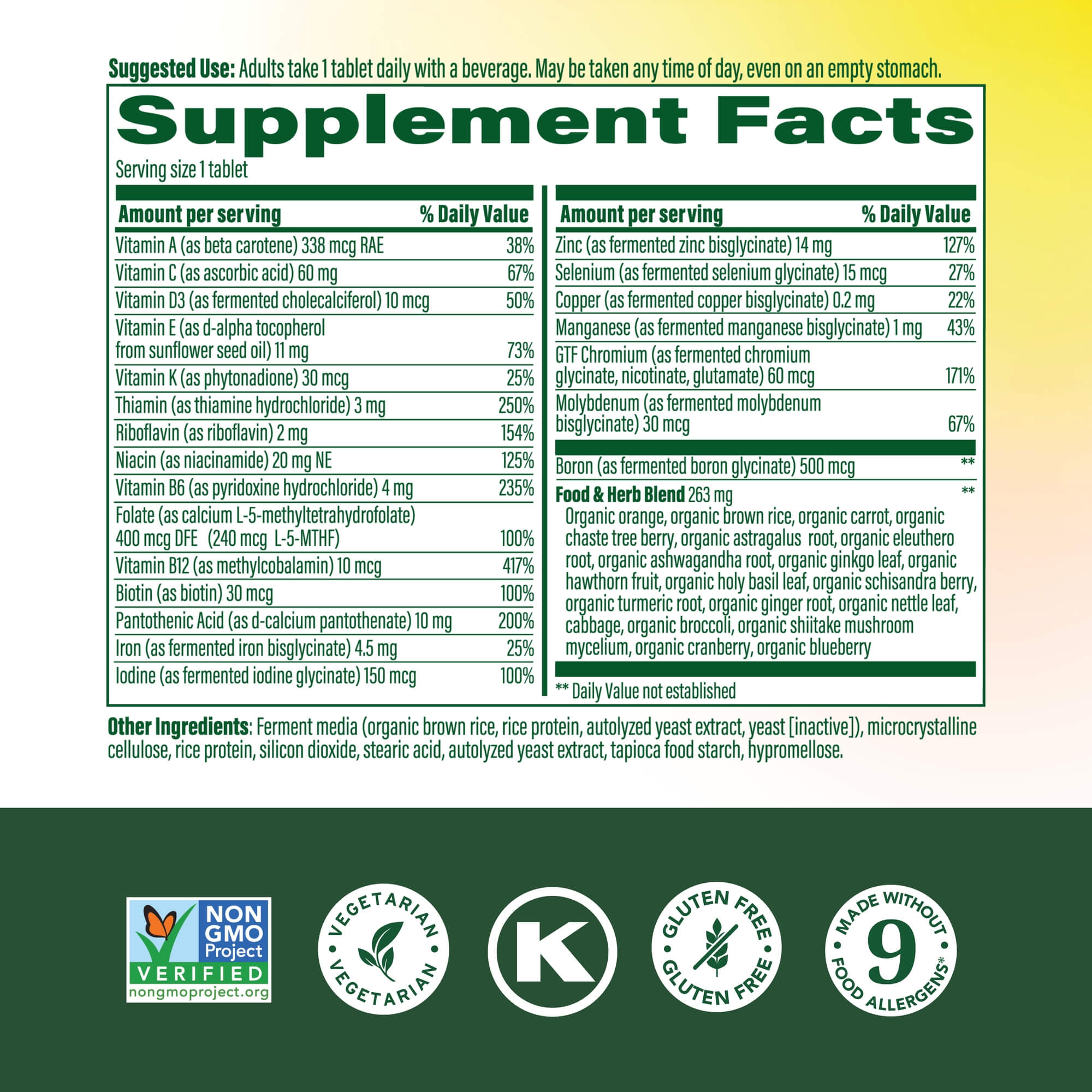 Women's 40+ One Daily Supplement Facts