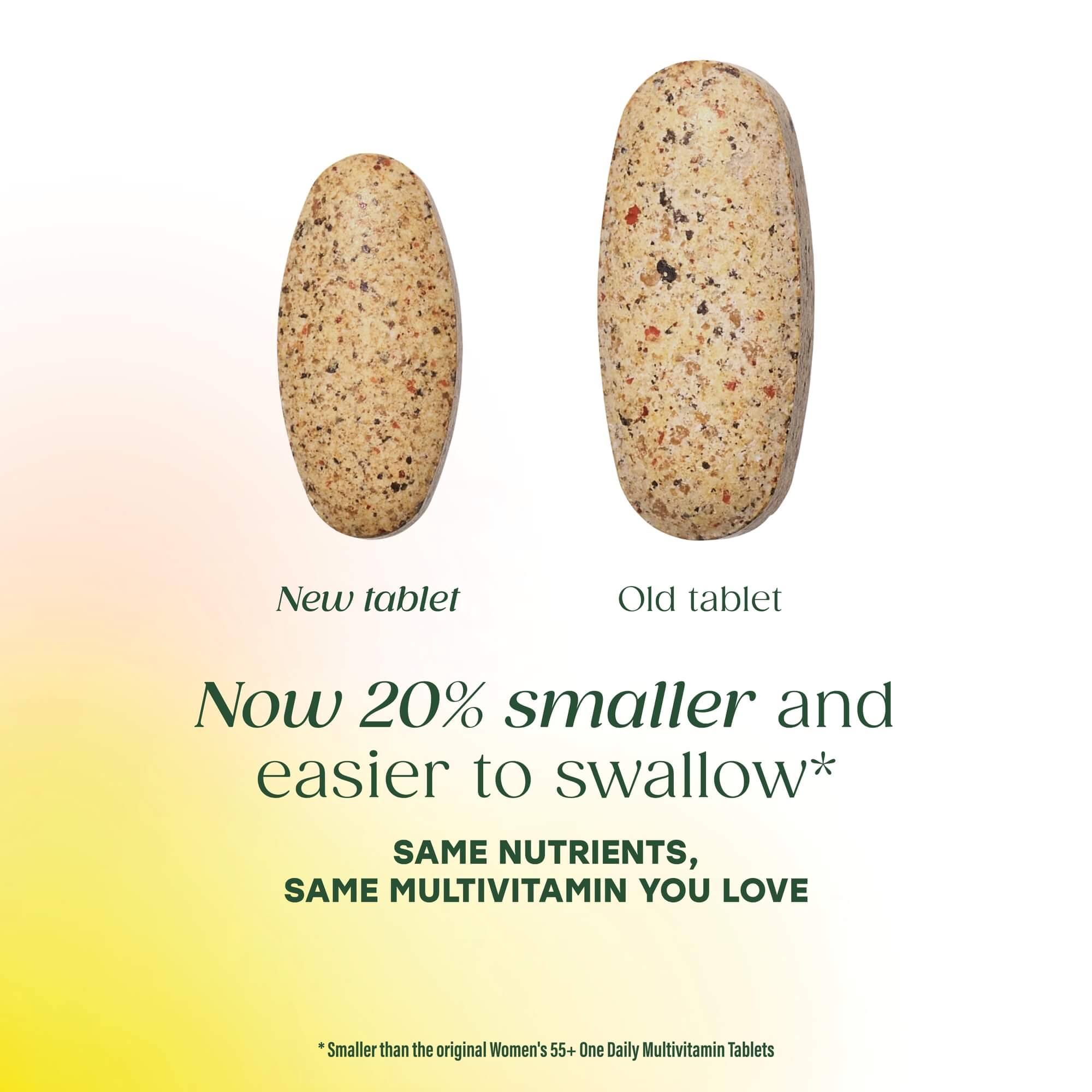 Women's 55+ One Daily now 20% smaller and easier to swallow