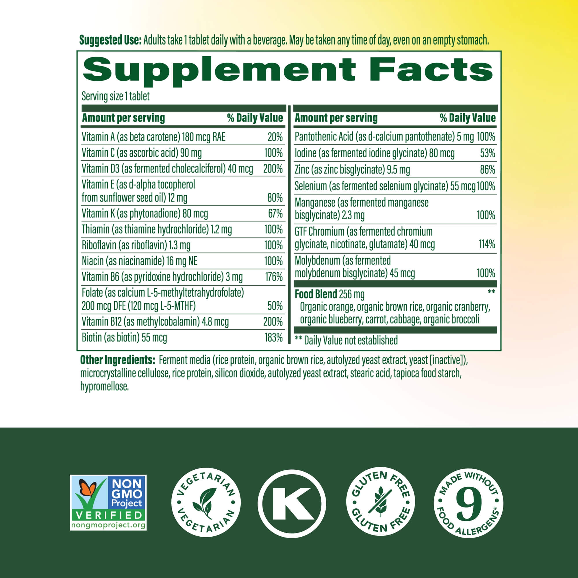 Women's 55+ One Daily Supplement Facts
