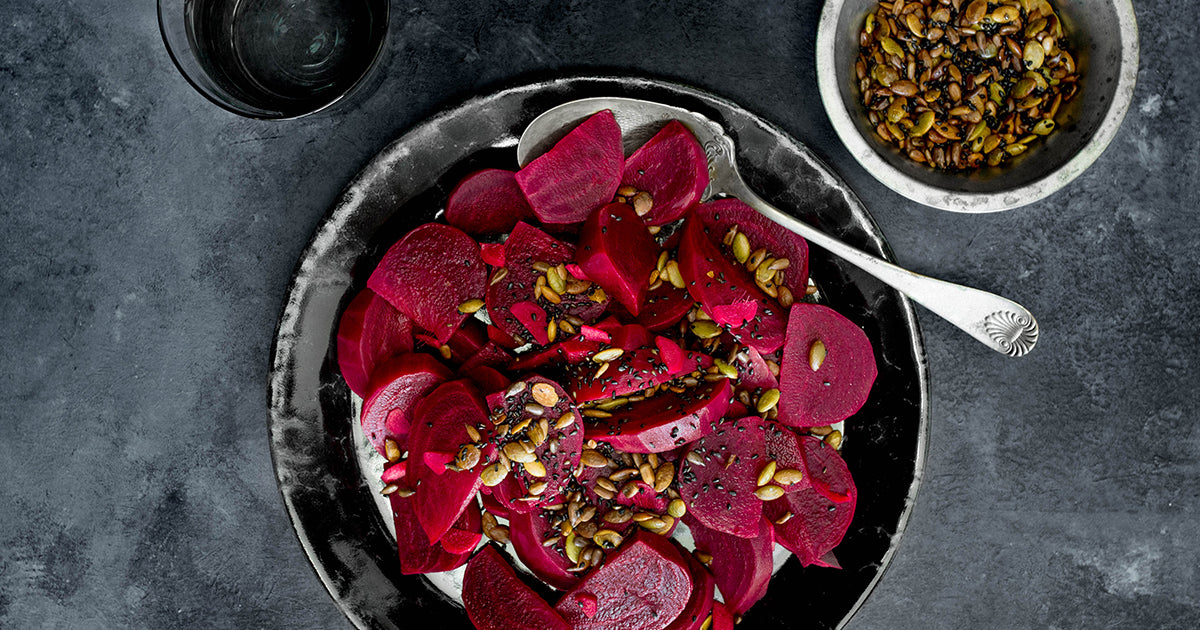 Chai glazed beets with crispy seed topping