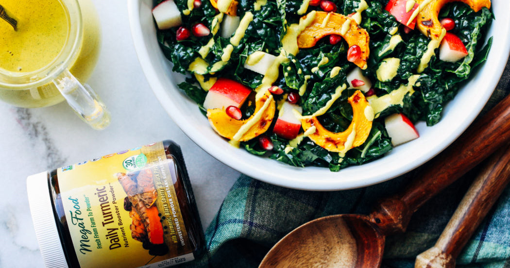 Fall Harvest Salad, Featuring Daily Turmeric Dressing