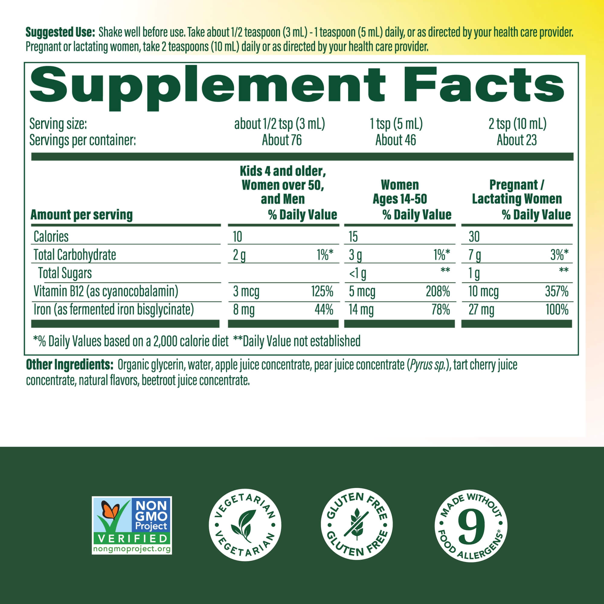 Blood Builder Liquid Iron Supplement Facts