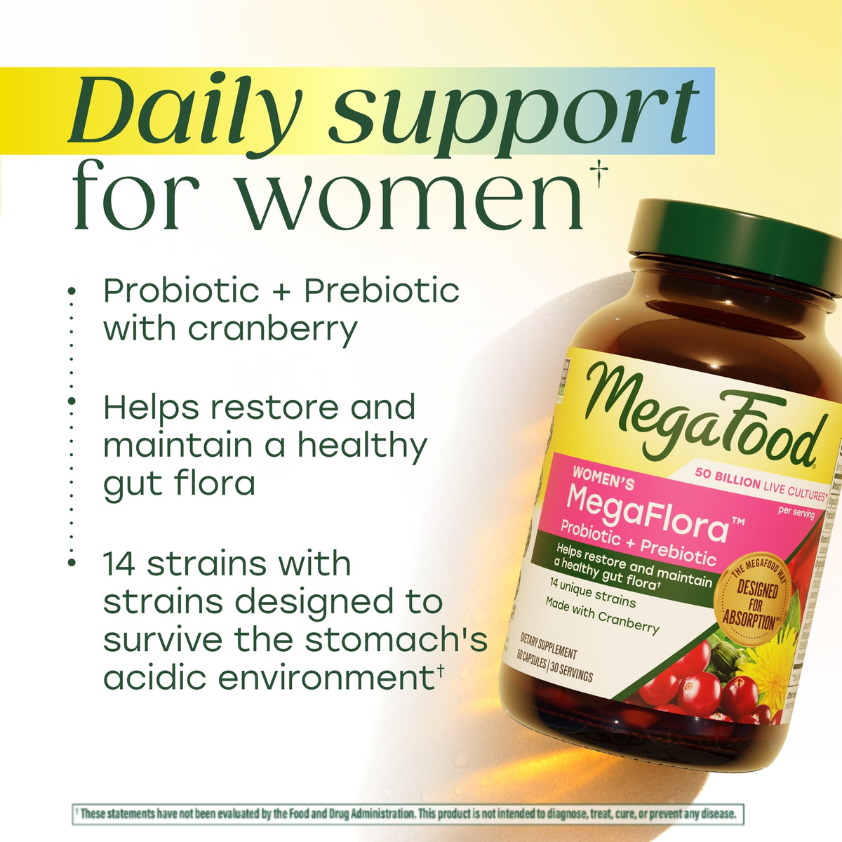 MegaFlora® Women's Probiotic + Prebiotic - 14 Strains - 50 Billion live cultures