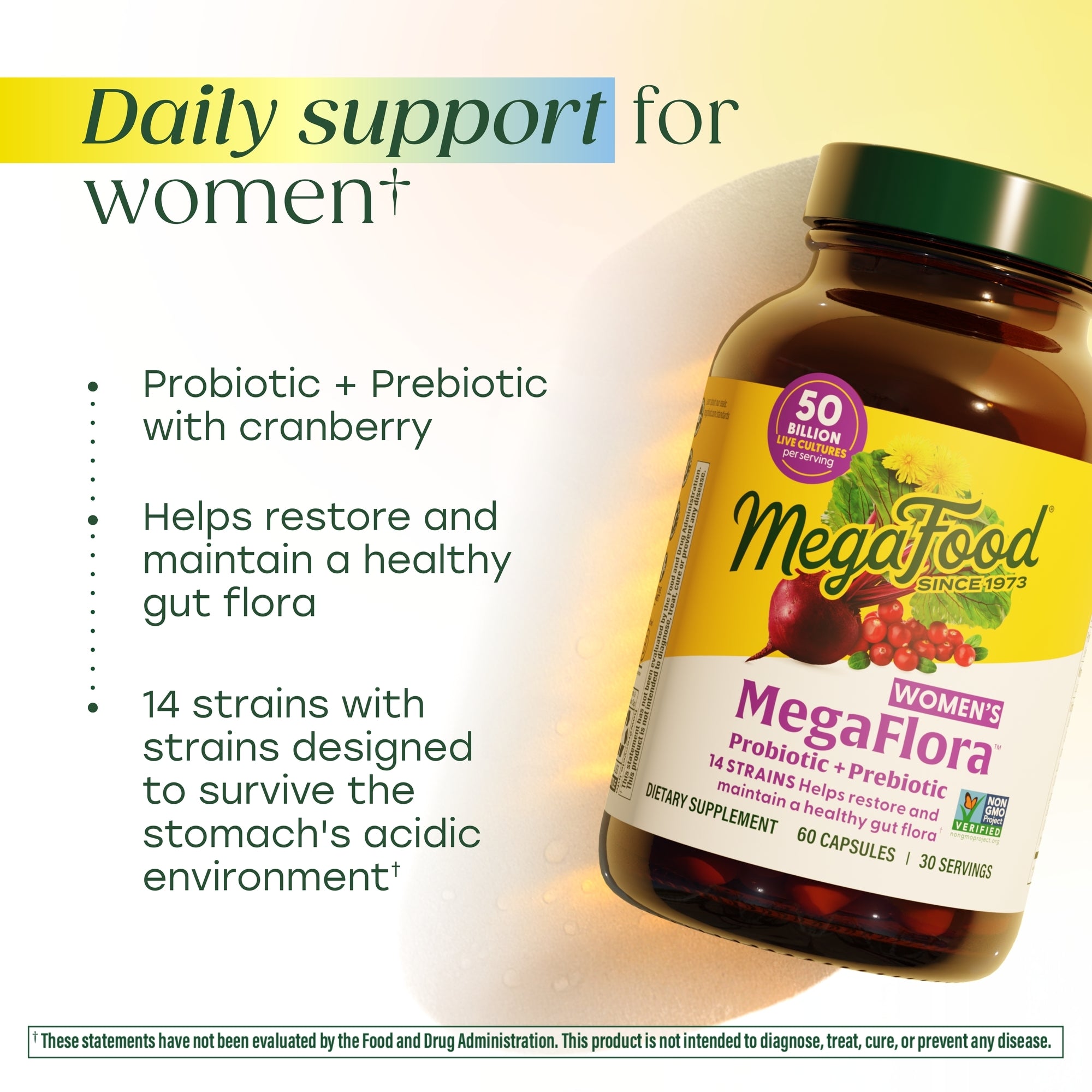 MegaFlora® Women's Probiotic + Prebiotic | 14 Strains - 50 Billion