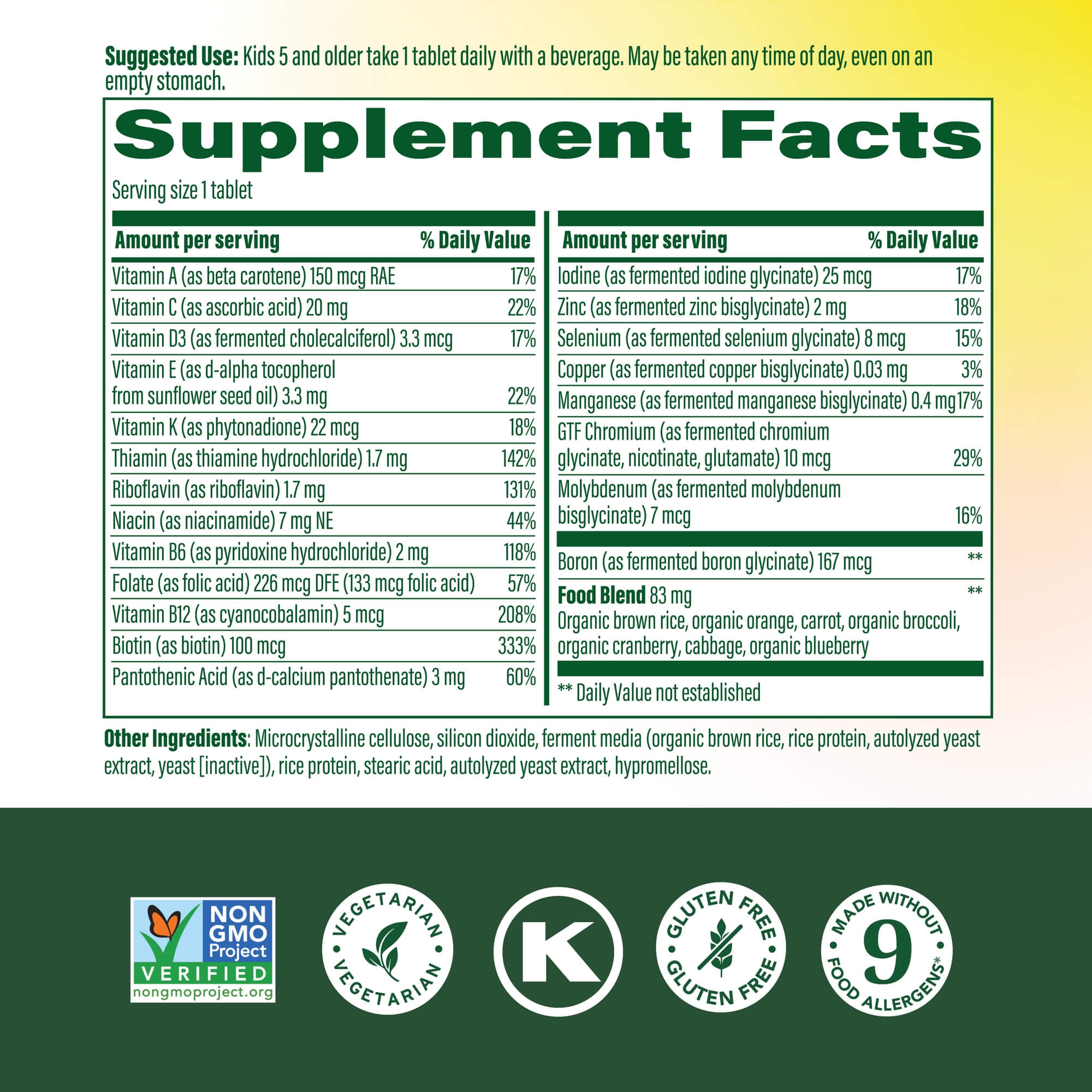 Kids One Daily Supplement Facts