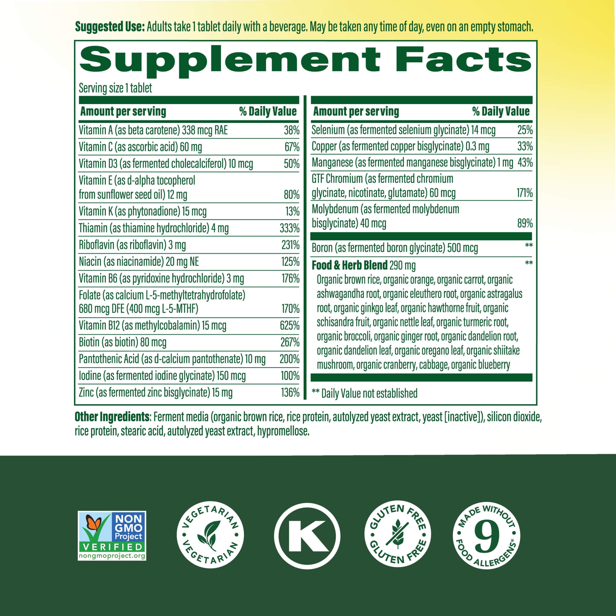 Men's One Daily 40+ Supplement Facts