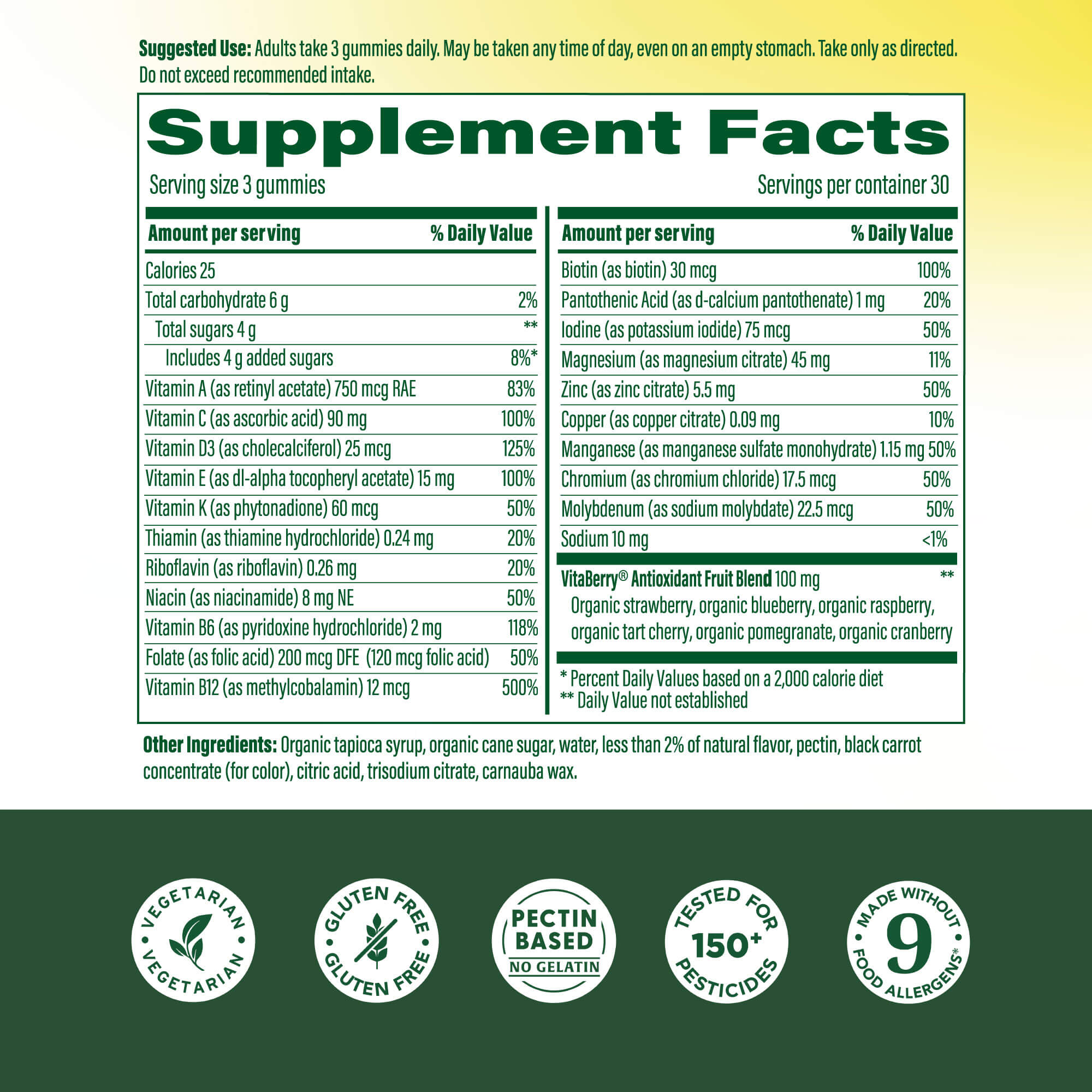 Men's Whole Body Multi Gummy Supplement Facts