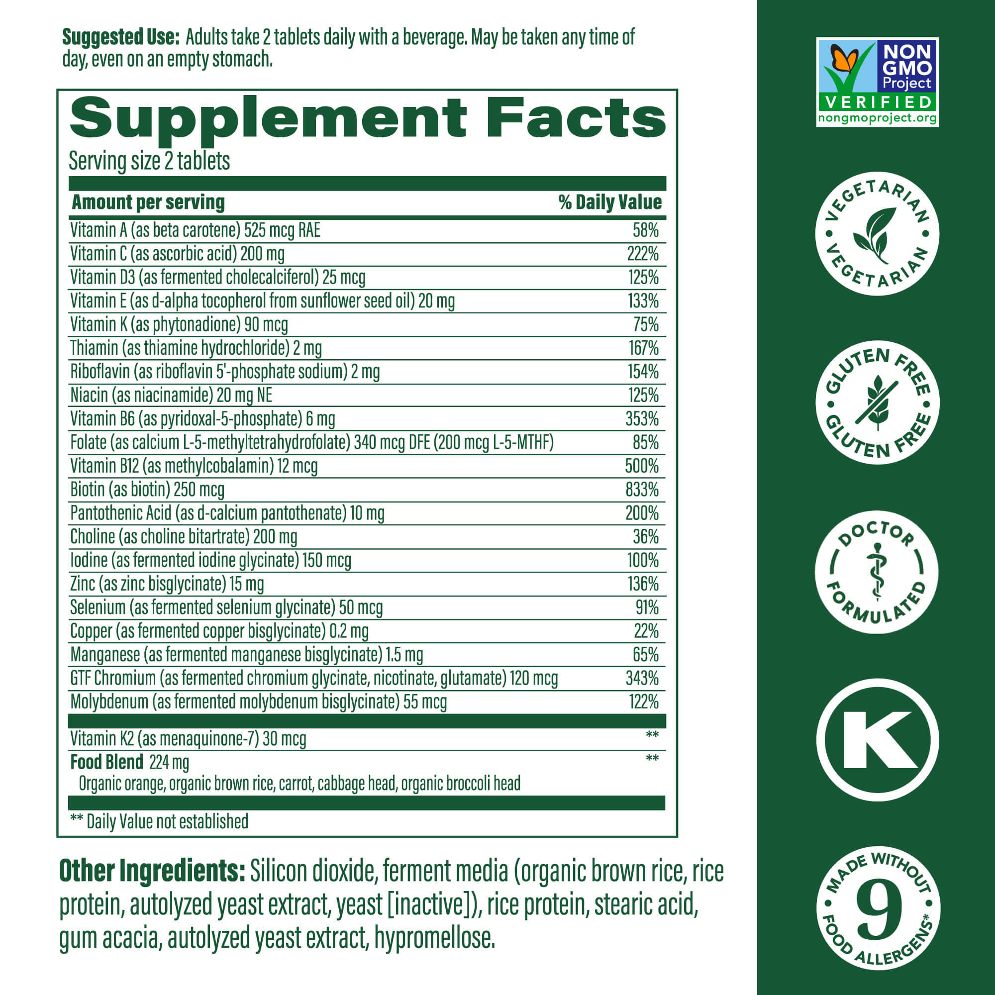 Men's Advanced Multi 40+ Supplement Facts
