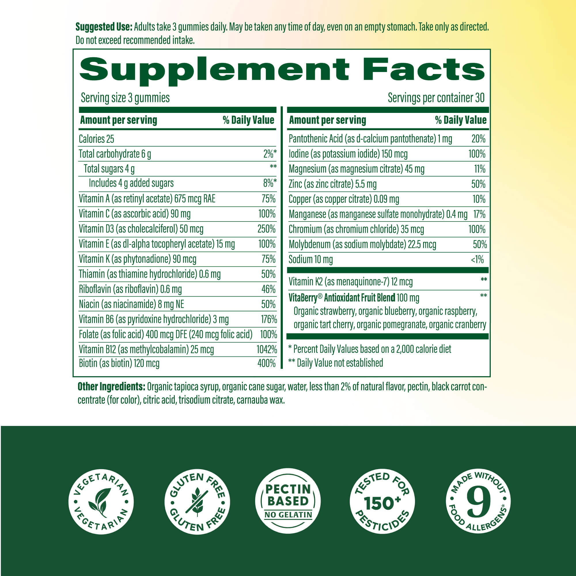 Womens 55+ Whole Body Multi Gummy Supplement Facts